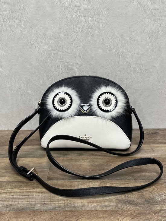 Kate Spade Handbags - Kate Spade Black Cream Leather Owl Crossbody Bag Gold Hardware